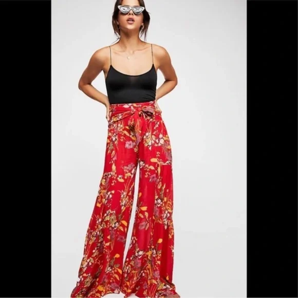 Free People One Aloha Printed Wide Leg Flare Pants - Picture 2 of 7